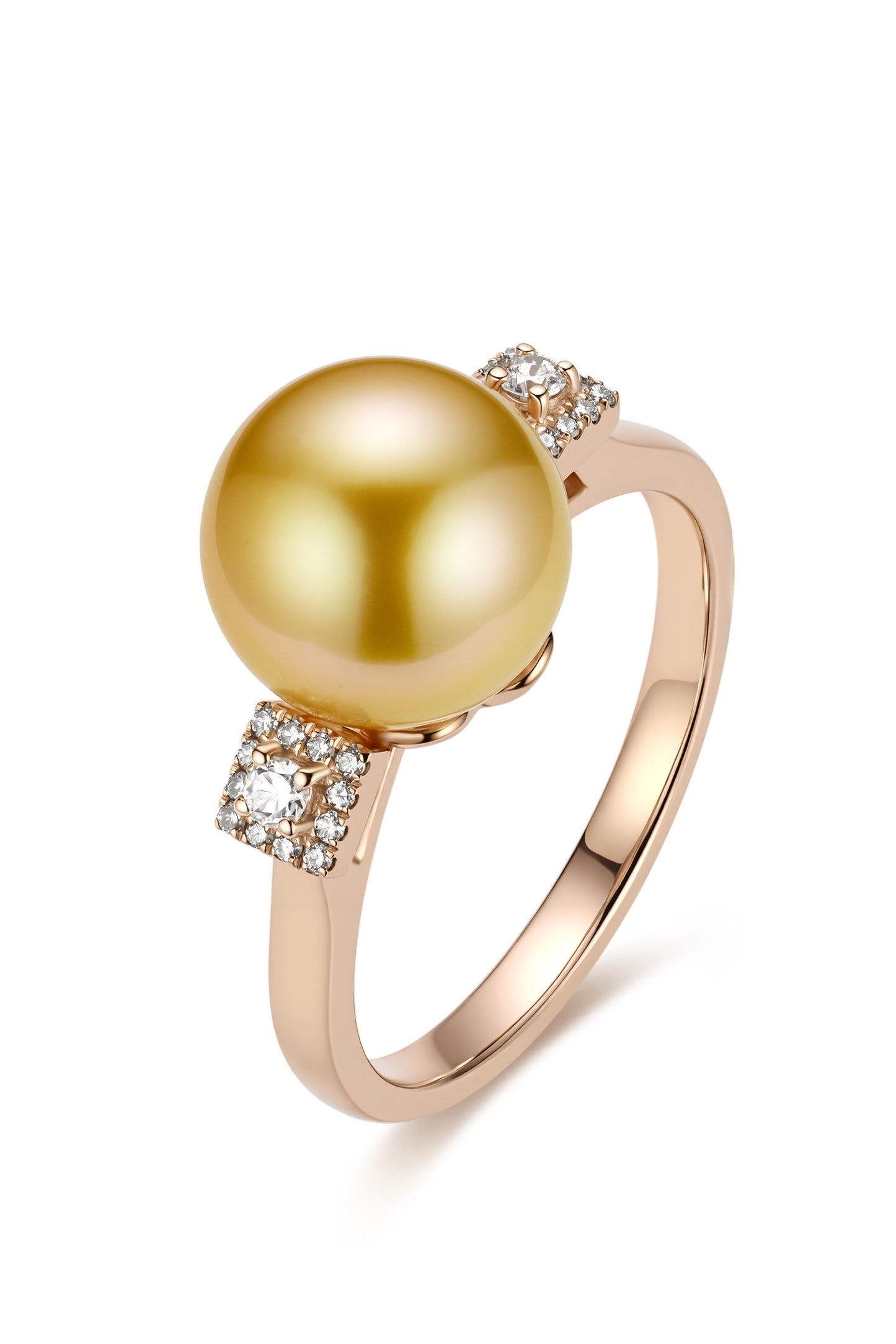 9K anillo de oro blanco, con perla del Mar del Sur dorada de 6,1 mm y 26 brillantes diamantes