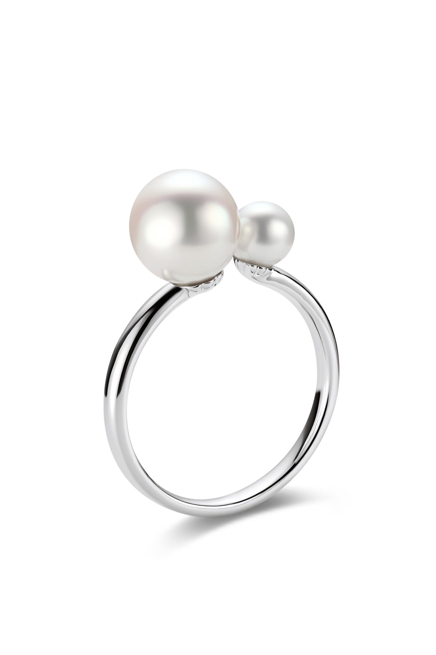 9K anillo de oro blanco, con 2 perlas Akoya de 4,8 mm