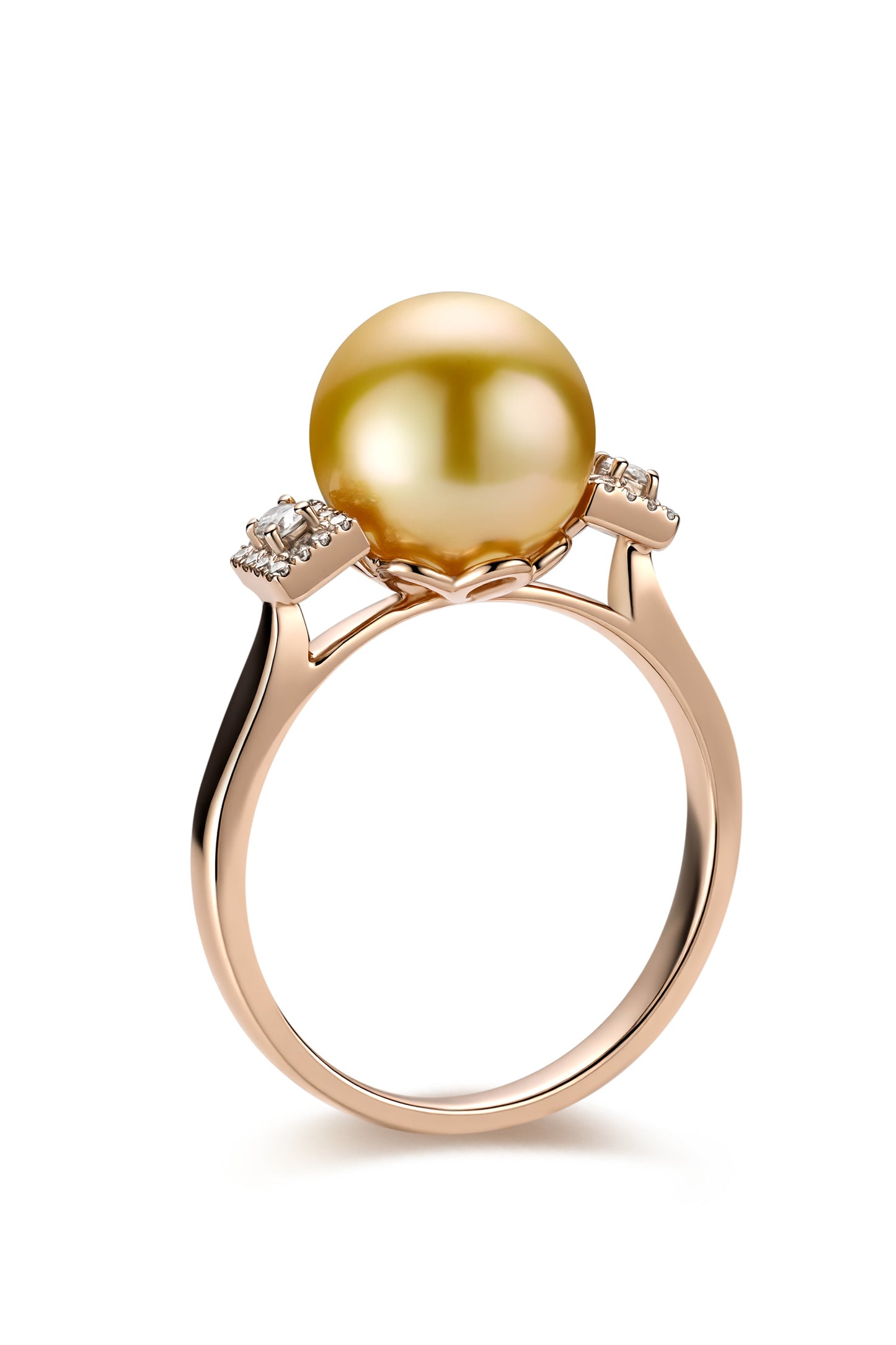 9K anillo de oro blanco, con perla del Mar del Sur dorada de 6,1 mm y 26 brillantes diamantes