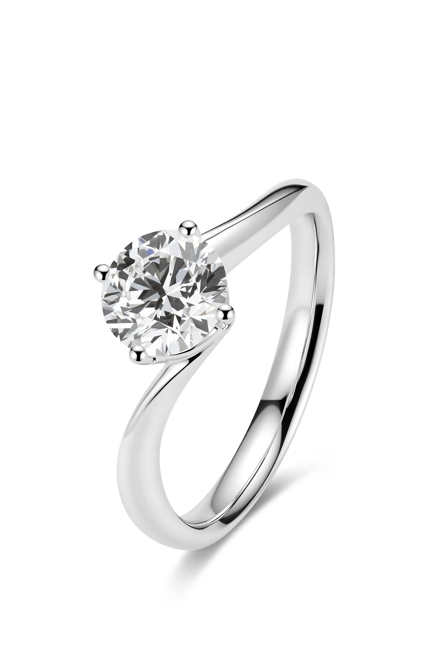 18K anillo de diamante estilo curvo color oro blanco, con 1 diamante de 1.06 quilates