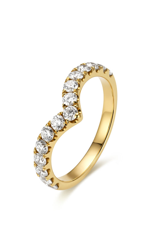 18K anillo de diamante estilo corazón color oro amarillo, con 15 diamantes de 0.745 quilates