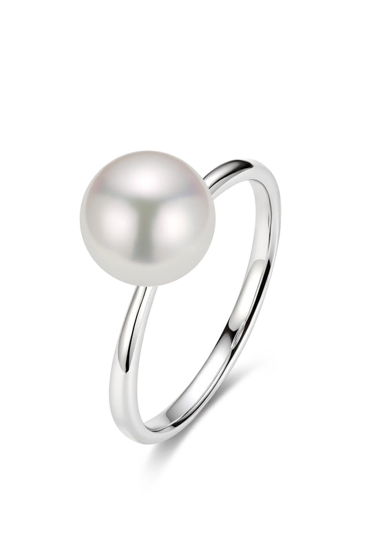9K anillo de oro blanco, con perla Akoya de 4 mm