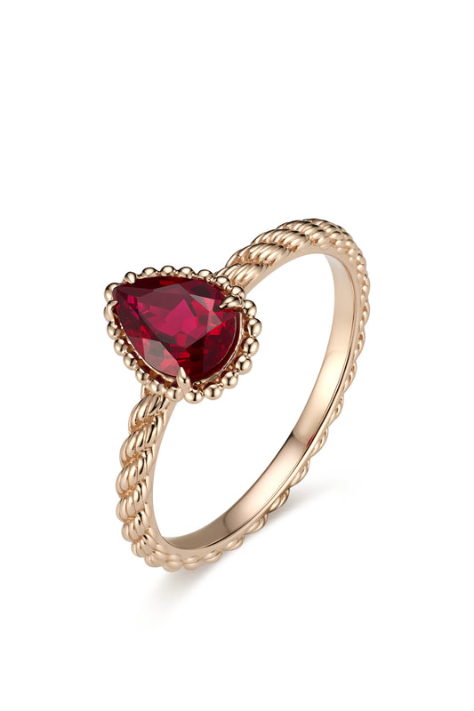 9K anillo color oro rosa, con 1 rubí cultivado incrustado