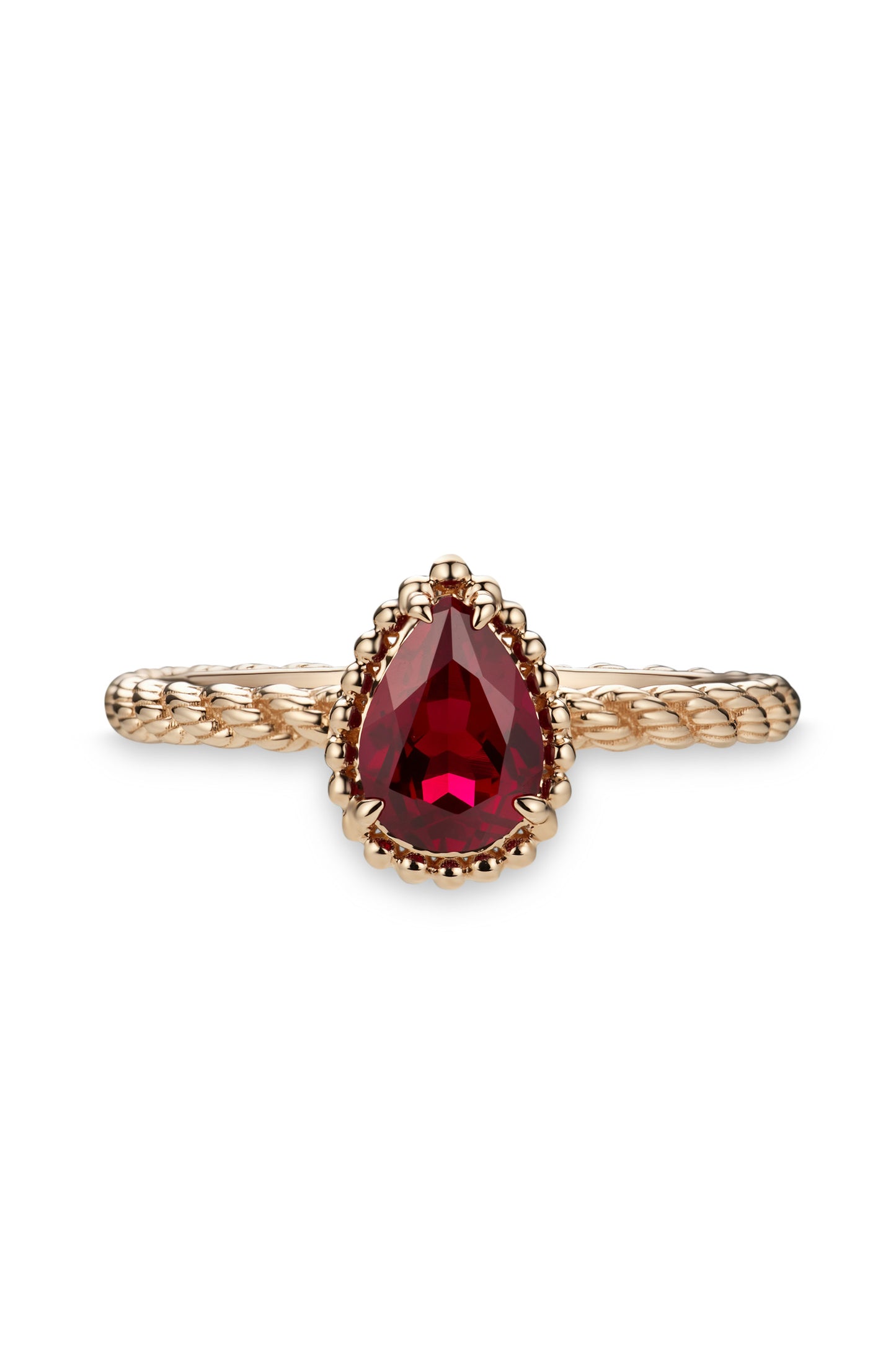 9K anillo color oro rosa, con 1 rubí cultivado incrustado