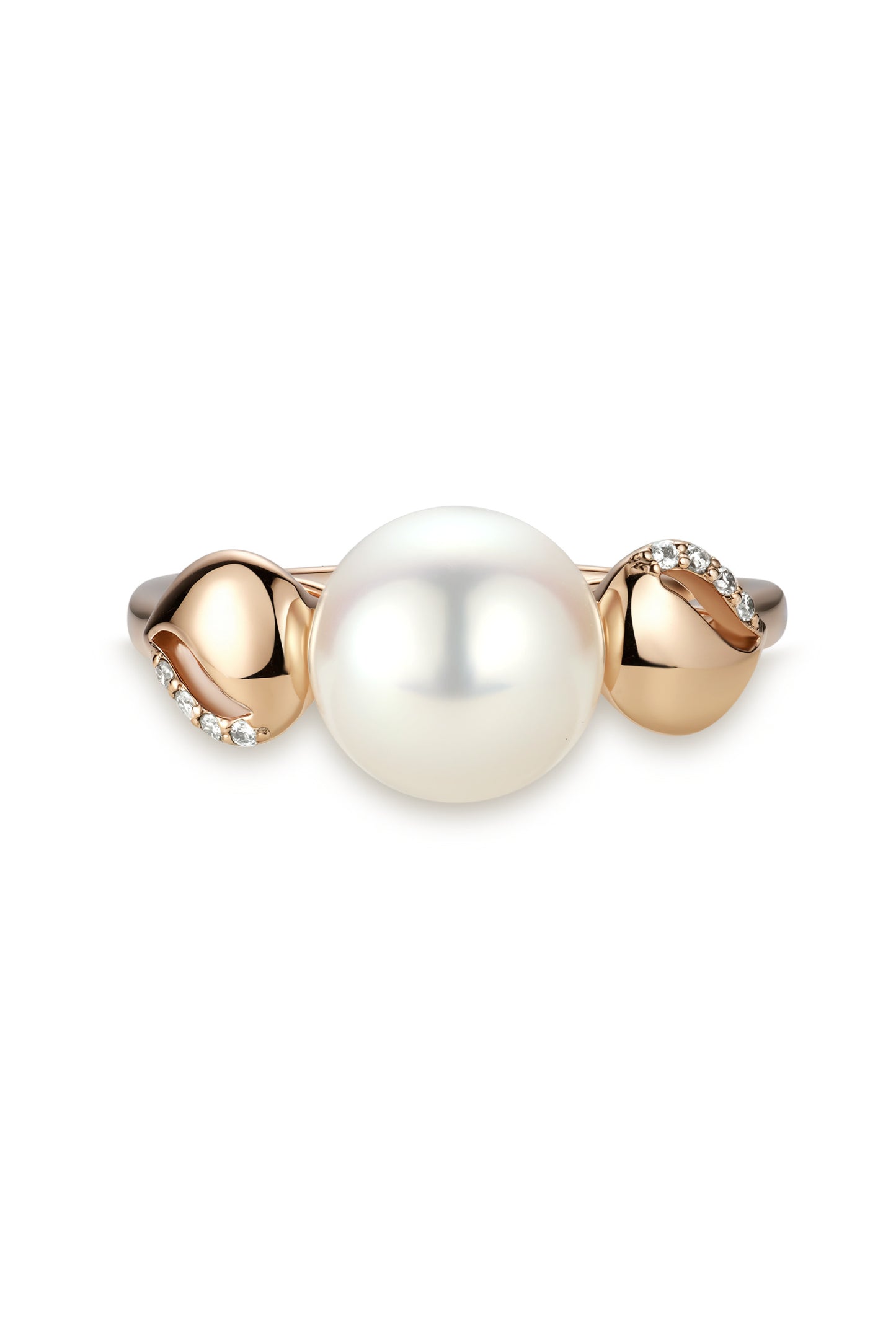 9K anillo de oro blanco, con perla Akoya de 3,8 mm y 8 brillantes diamantes
