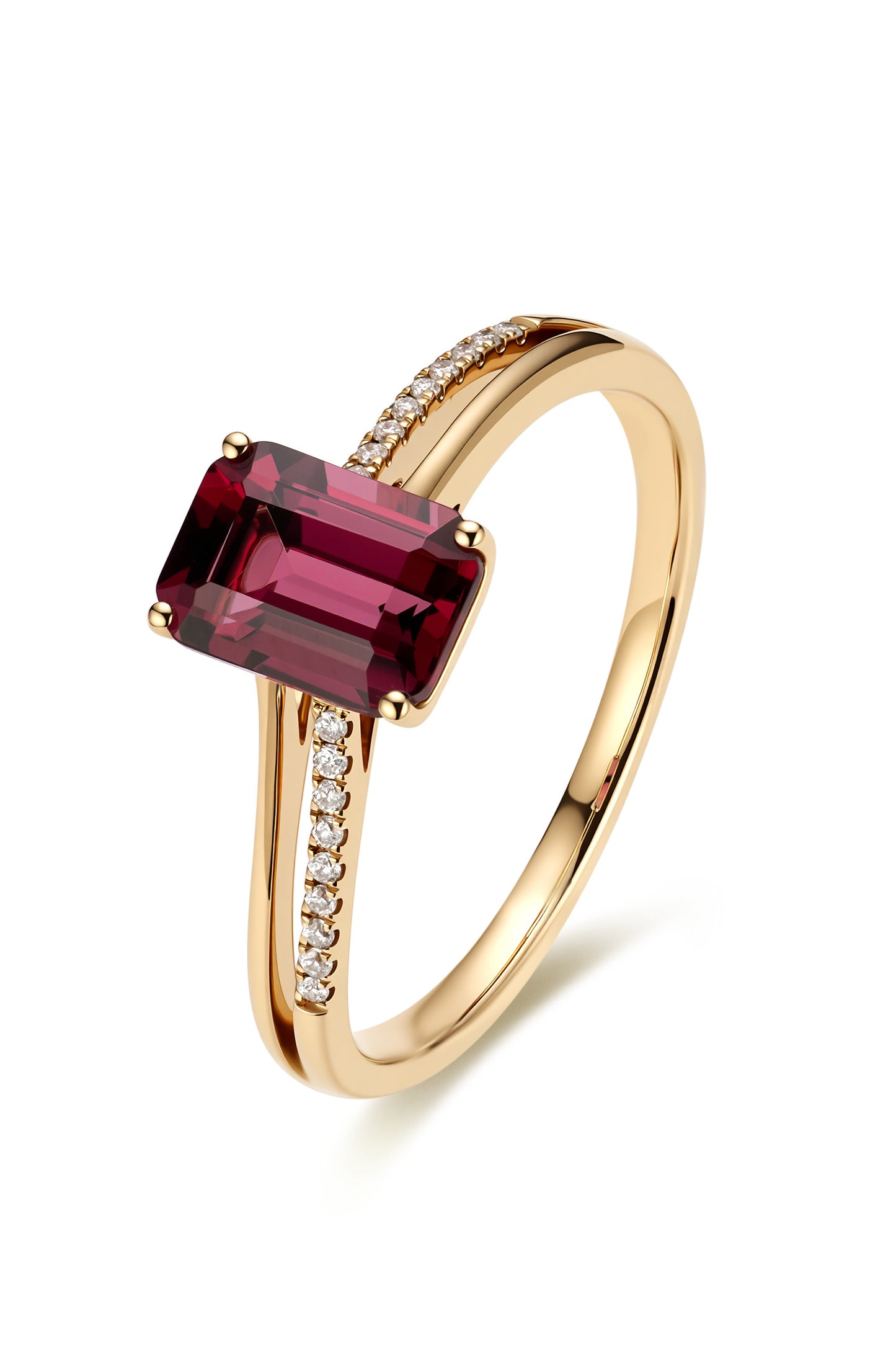 18K anillo de turmalina en oro rosa, con 1 turmalina roja y 23 diamantes brillantes