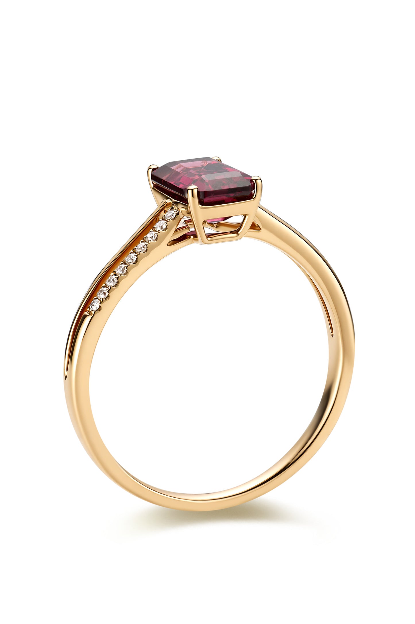 18K anillo de turmalina en oro rosa, con 1 turmalina roja y 23 diamantes brillantes
