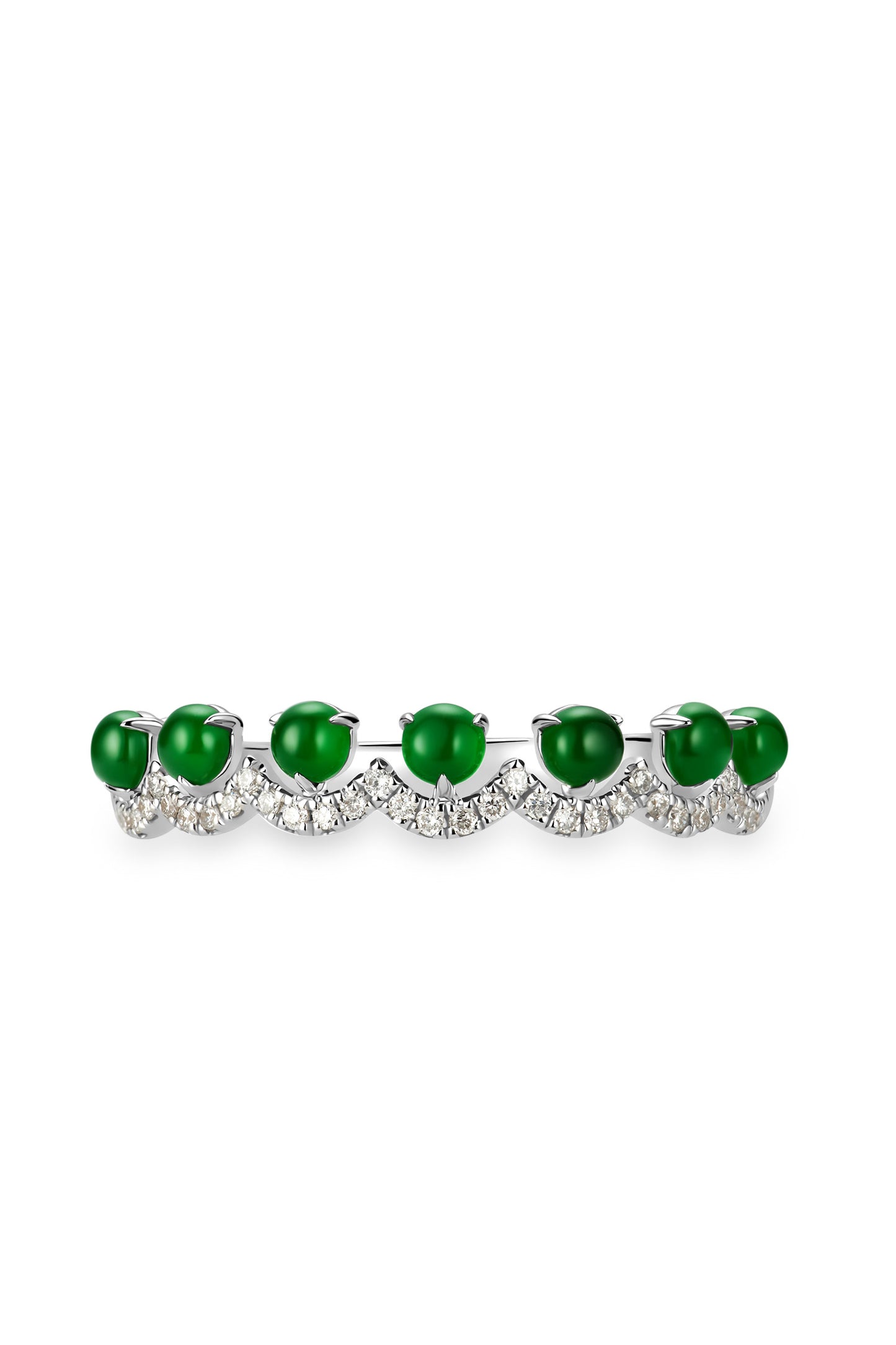 18K anillo de jade en oro blanco, con 7 jades y 34 diamantes brillantes