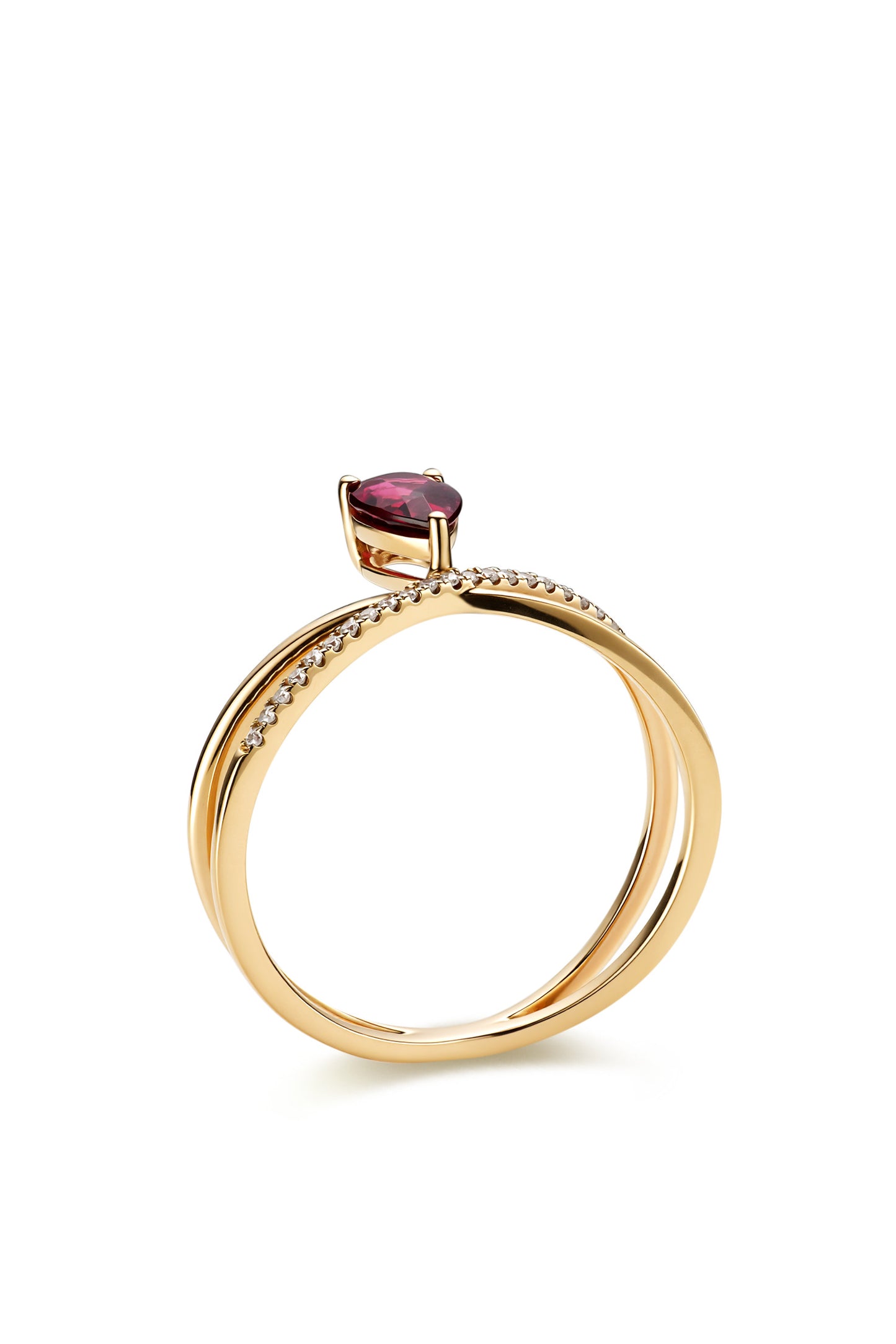 18K anillo de granate en oro rosa, con 1 granate rojo y 18 diamantes brillantes