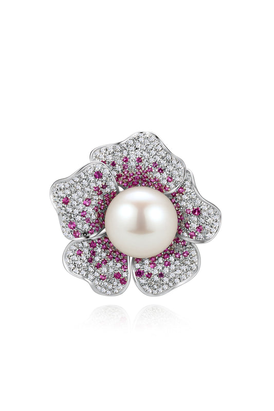 S925 broche en plata, con 1 perlas blancas de agua dulce de 10 mm