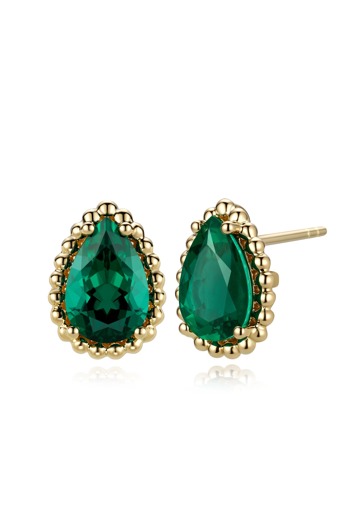 9K pendientes color oro amarillo, con 2 esmeraldas cultivadas incrustadas