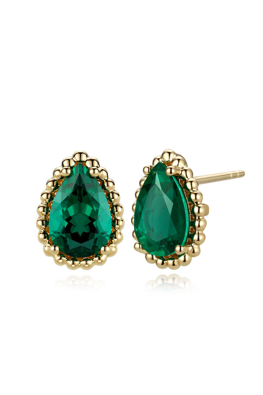 9K pendientes color oro amarillo, con 2 esmeraldas cultivadas incrustadas