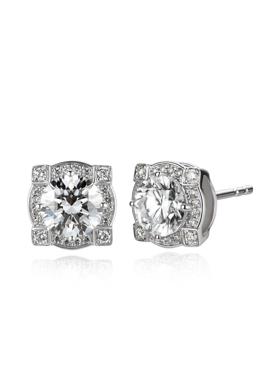 18K pendientes de diamante estilo halo color oro blanco, con 2 diamantes de 1.07 quilates y 40 diamantes cultivados