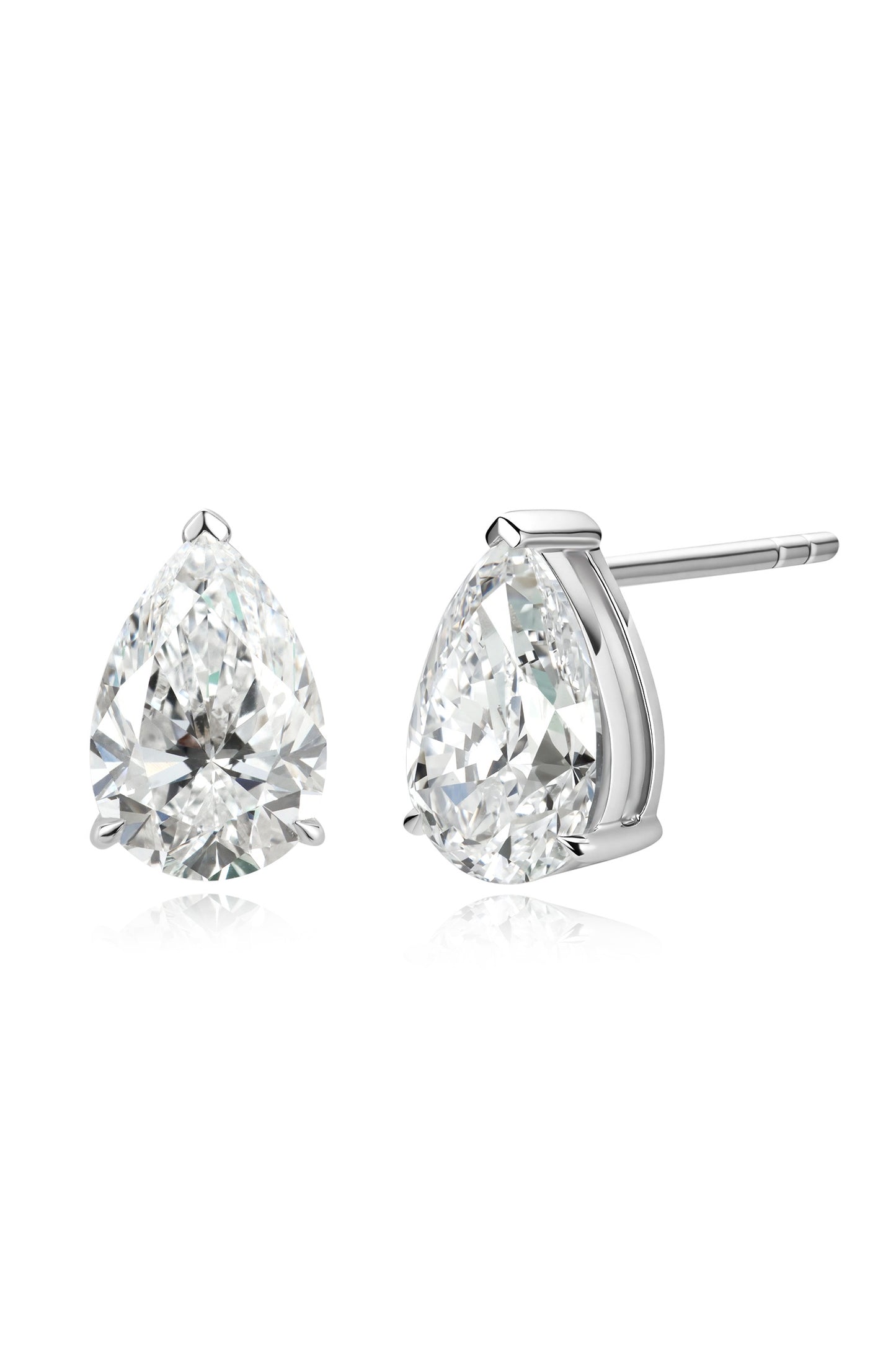 18K pendientes de diamante color oro blanco, con 2 diamantes talla pera de 2 quilates