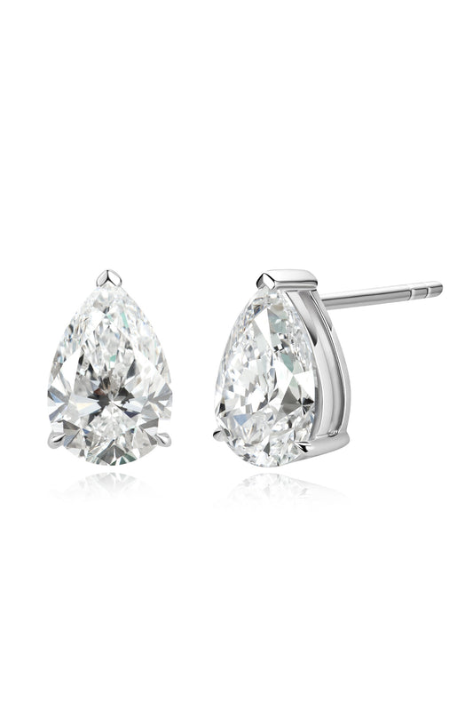 18K pendientes de diamante color oro blanco, con 2 diamantes talla pera de 2 quilates