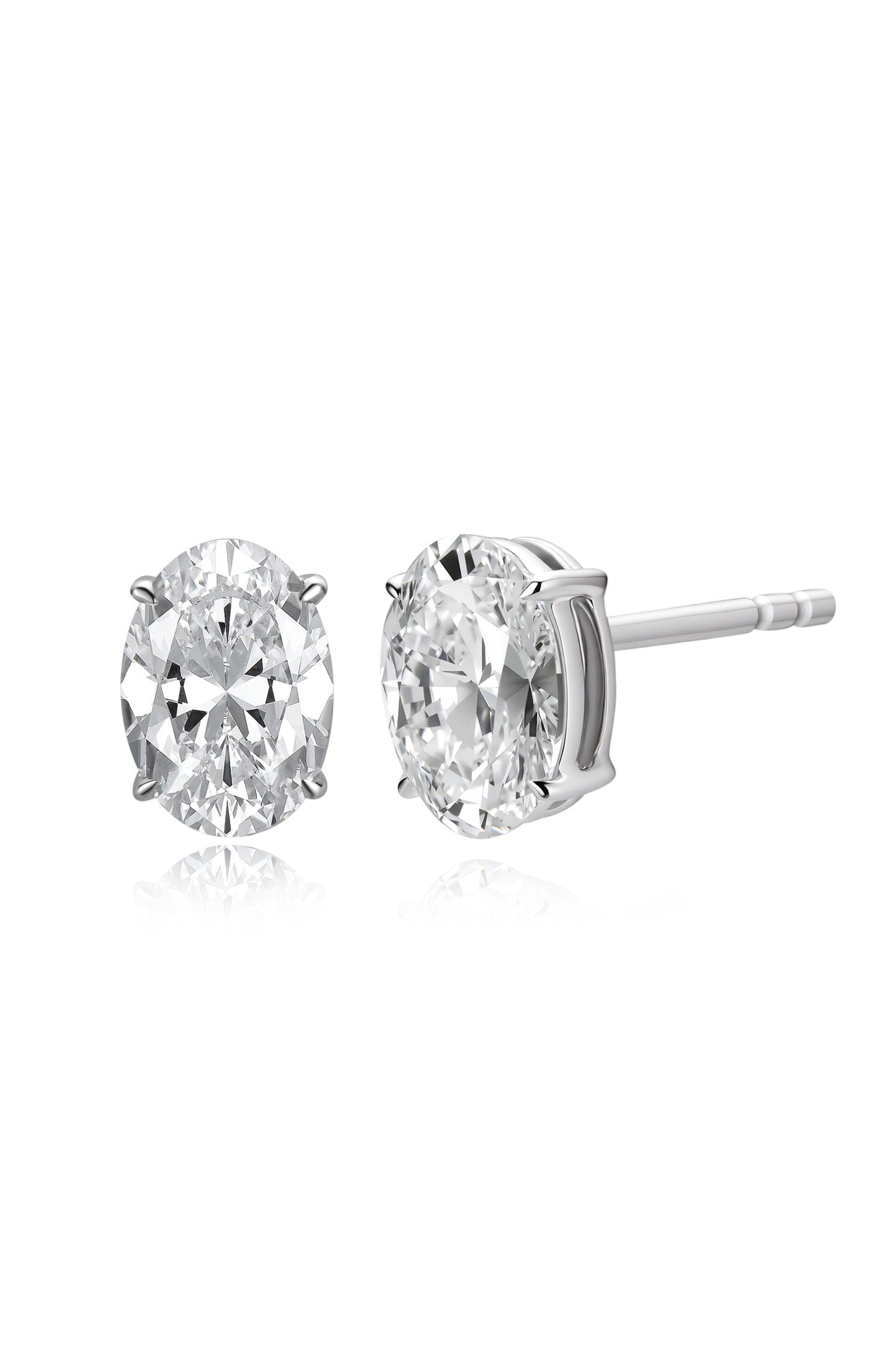 18K pendientes de diamante color oro blanco, con 2 diamantes ovalados de 1.088 quilates