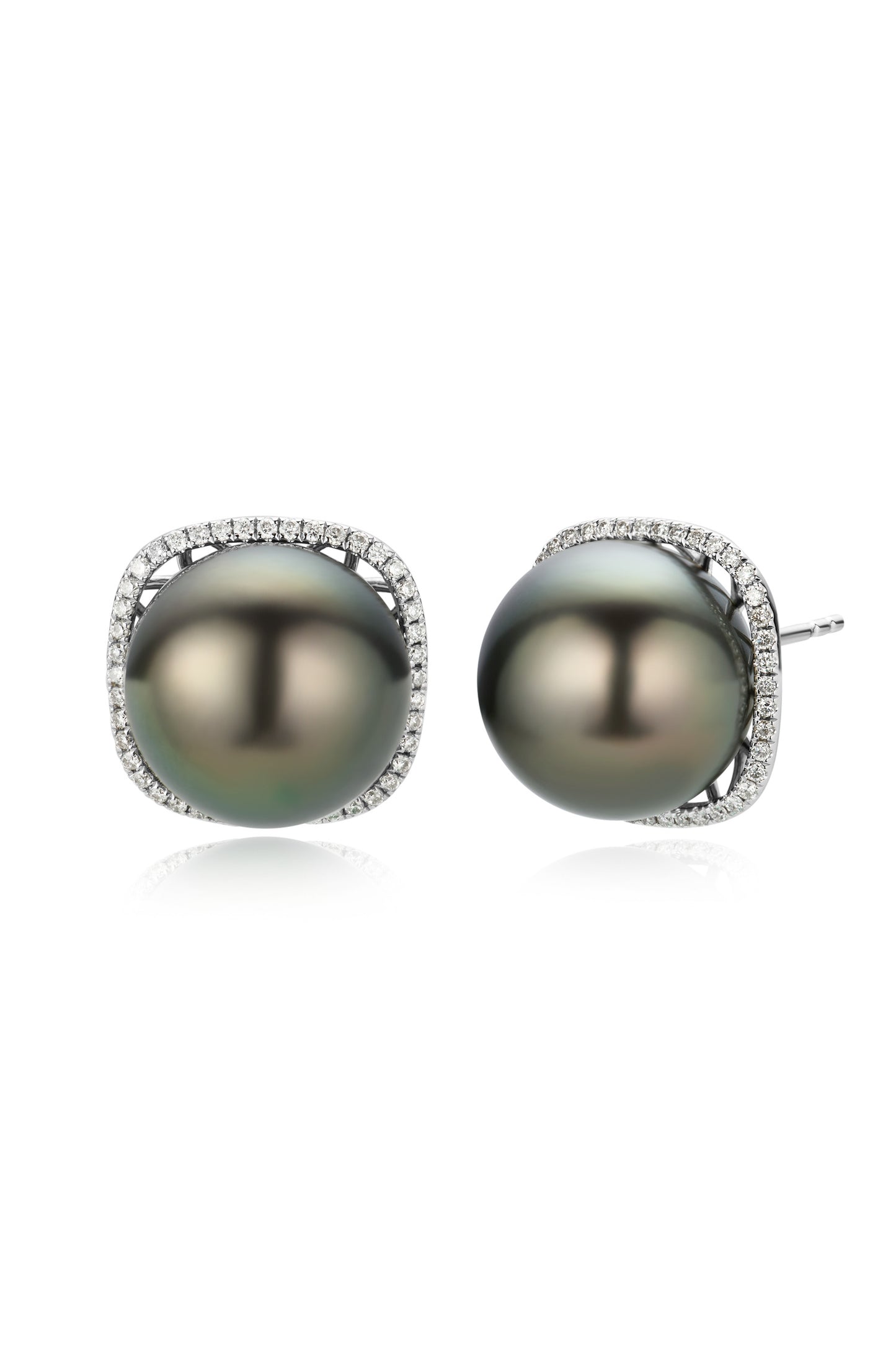 9K pendientes de oro blanco, con 2 perlas de Tahití de 11,2 mm y 88 brillantes diamantes