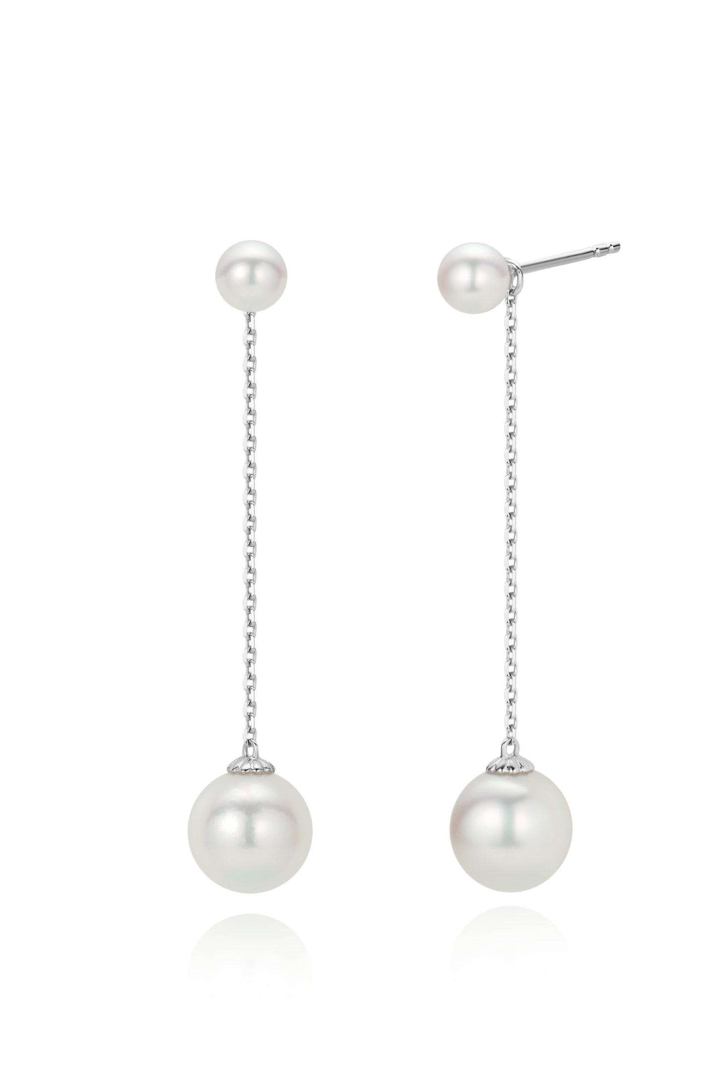 9K pendientes de oro blanco, con 4 perlas Akoya de 9,5 mm