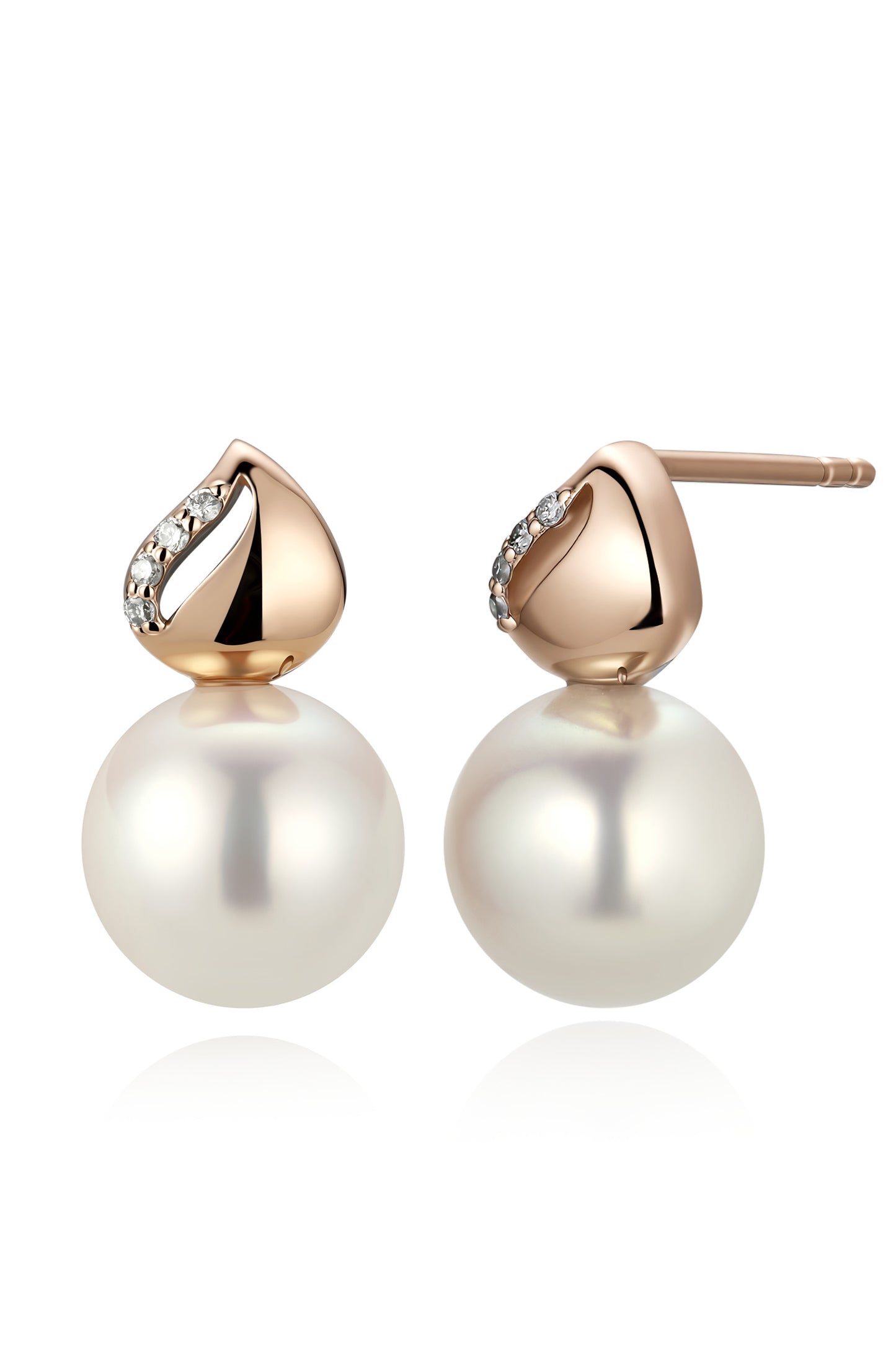 9K pendientes de oro blanco, con 2 perlas Akoya de 7,4 mm y 8 brillantes diamantes