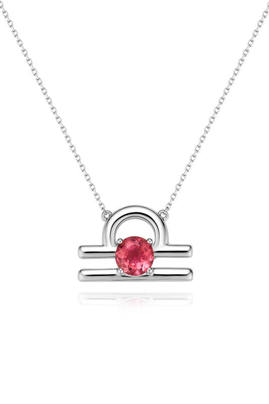 9K collar de constelación color oro blanco, con 1 turmalina roja incrustada