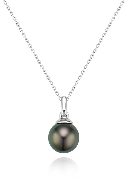 9K colgante de oro blanco, con perla de Tahití de 9,1 mm
