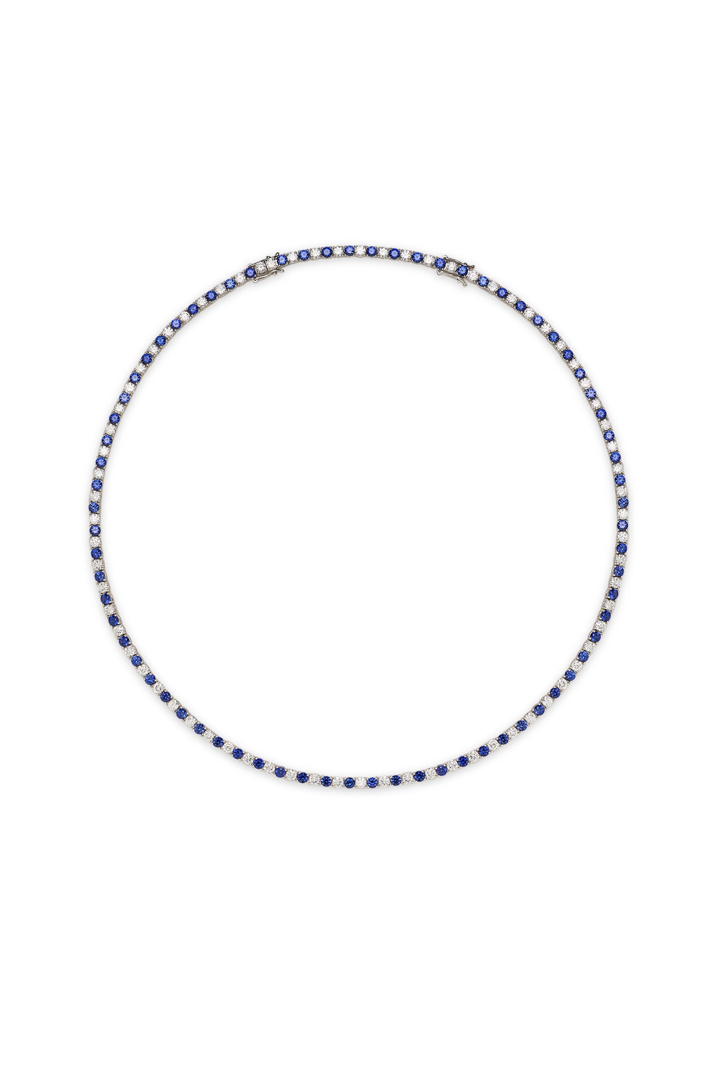 9K collar color oro blanco, con 72 zafiros cultivados y 74 diamantes cultivados