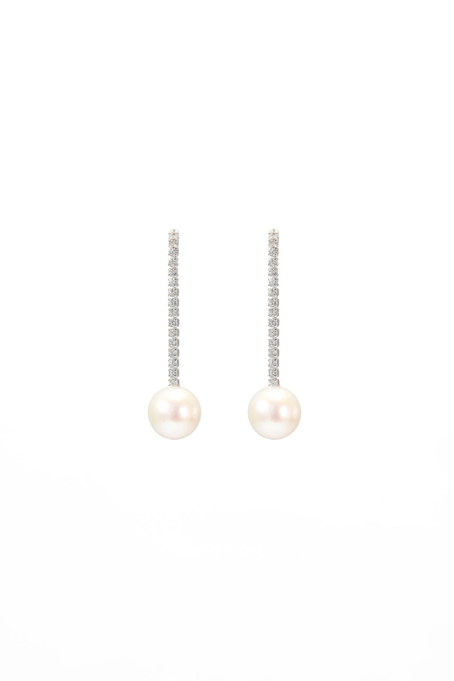 S925 pendientes estilo cadena corto en plata, con 2 perlas blancas de agua dulce de 10 mm incrustadas