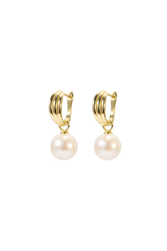 S925 pendientes estilo triangular en plata, con 2 perlas blancas de agua dulce de 10 mm incrustadas