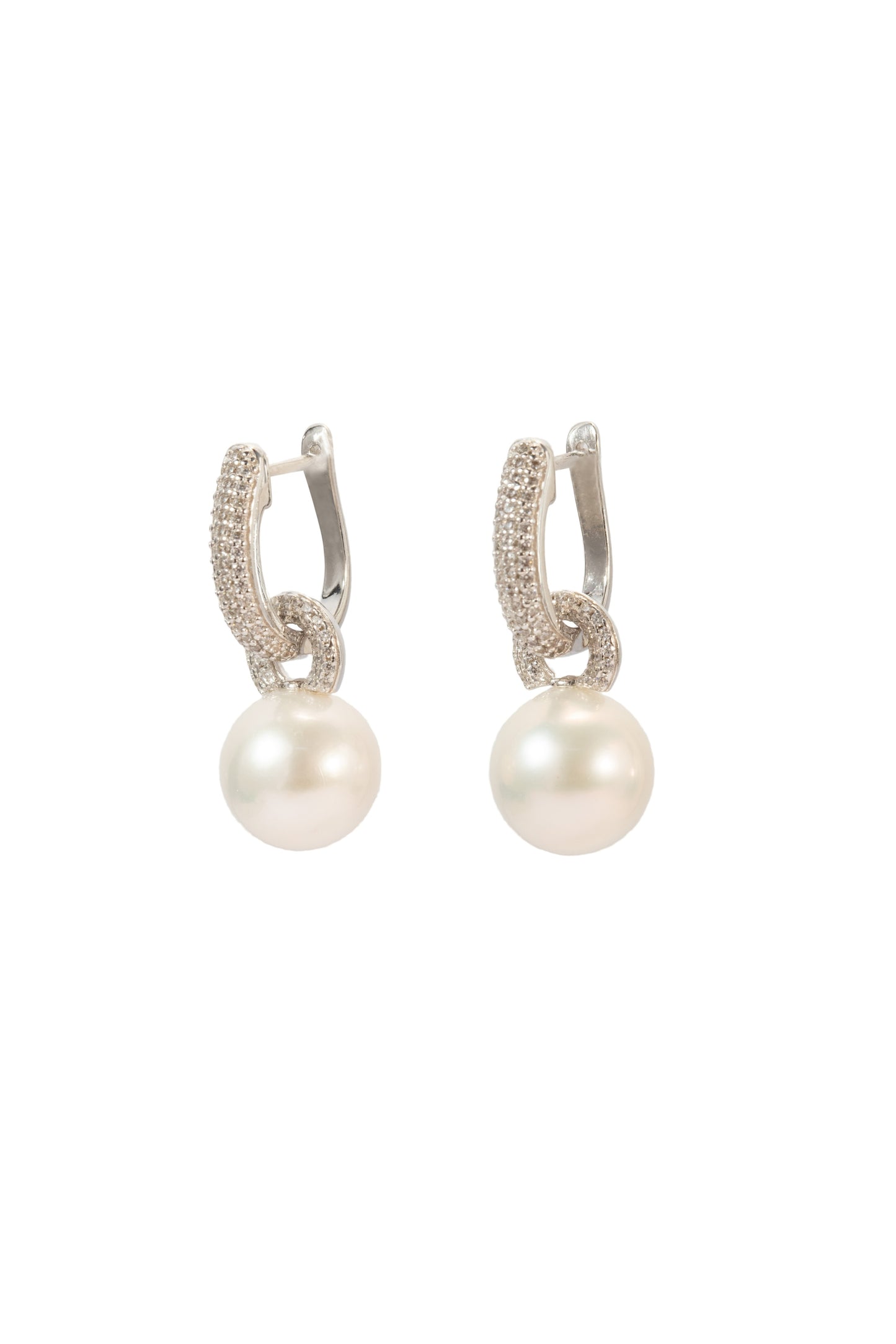 S925 pendientes en plata, con 2 perlas blancas de agua dulce de 10.5 mm incrustadas
