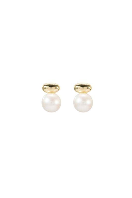 S925 pendientes en plata, con 2 perlas blancas de agua dulce de 10.5 mm con cuentas redondas doradas