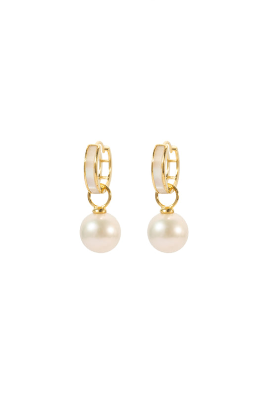 S925 pendientes en plata, con 2 perlas blancas de agua dulce de 10 mm con borde dorado