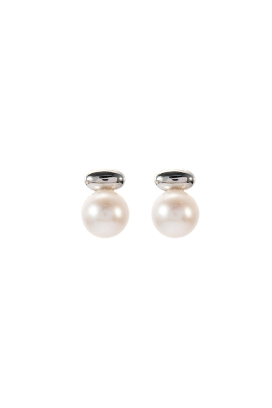 S925 pendientes en plata, con 2 perlas blancas de agua dulce de 10.5 mm con cuentas redondas plateadas