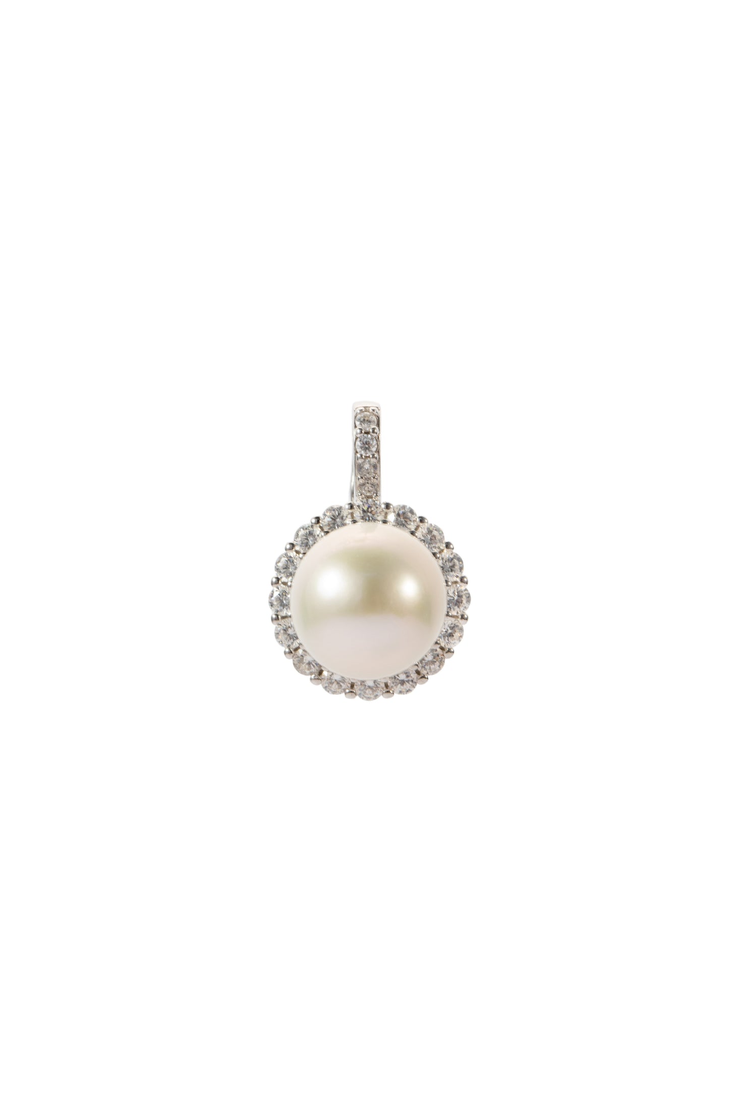 S925 colgante estilo círculo con circonitas en plata, con 2 perlas blancas de agua dulce de 12 mm incrustadas
