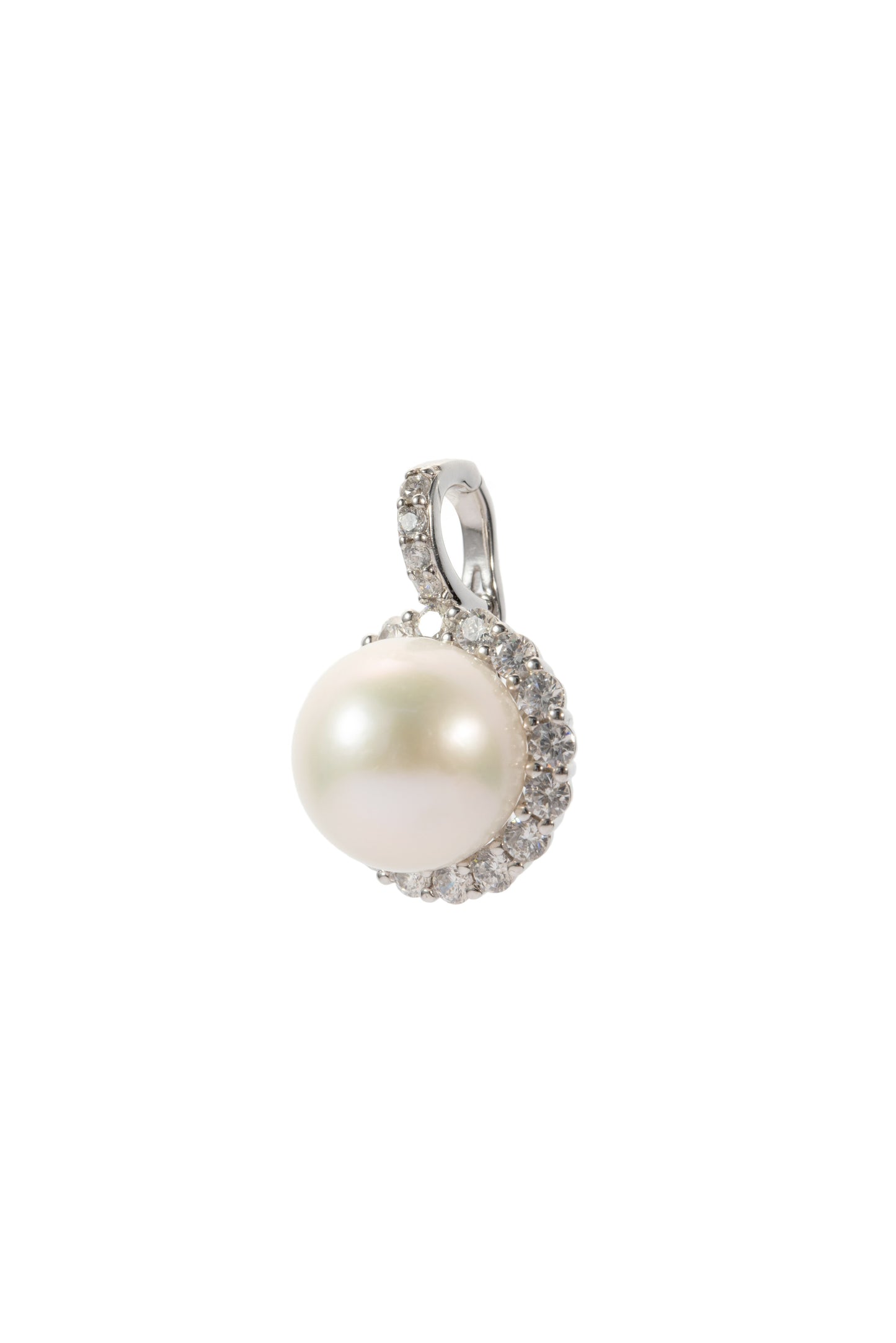 S925 colgante estilo círculo con circonitas en plata, con 2 perlas blancas de agua dulce de 12 mm incrustadas
