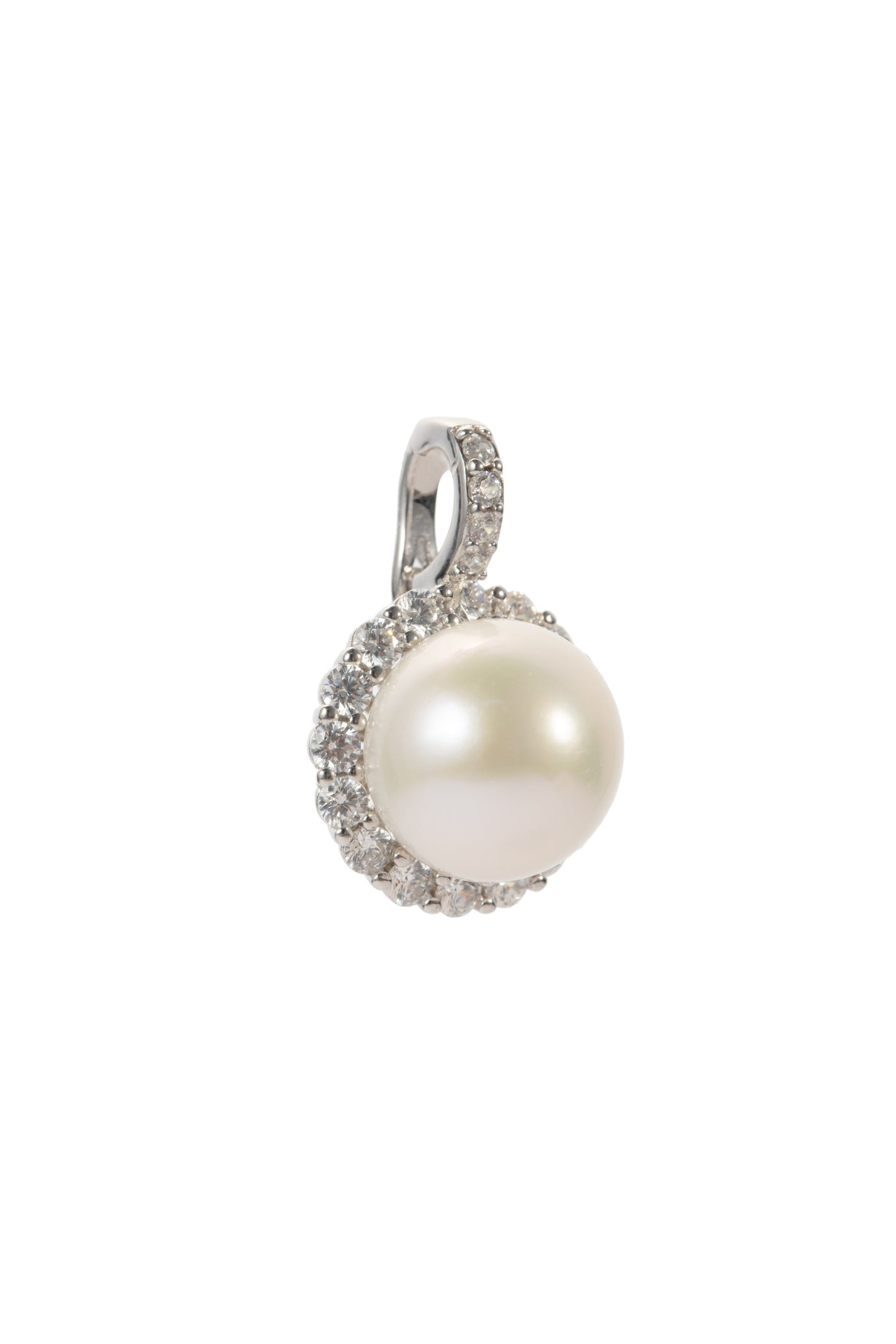 S925 colgante estilo círculo con circonitas en plata, con 2 perlas blancas de agua dulce de 12 mm incrustadas