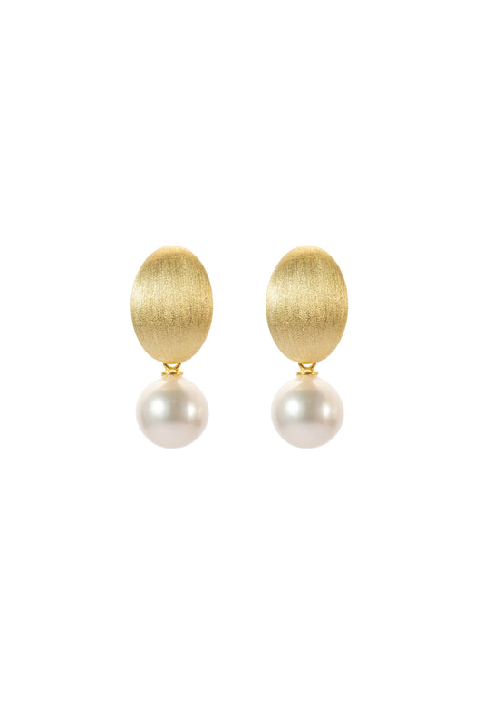 S925 pendientes en plata, con 2 perlas blancas de agua dulce de 10.5 mm con discos redondos dorados