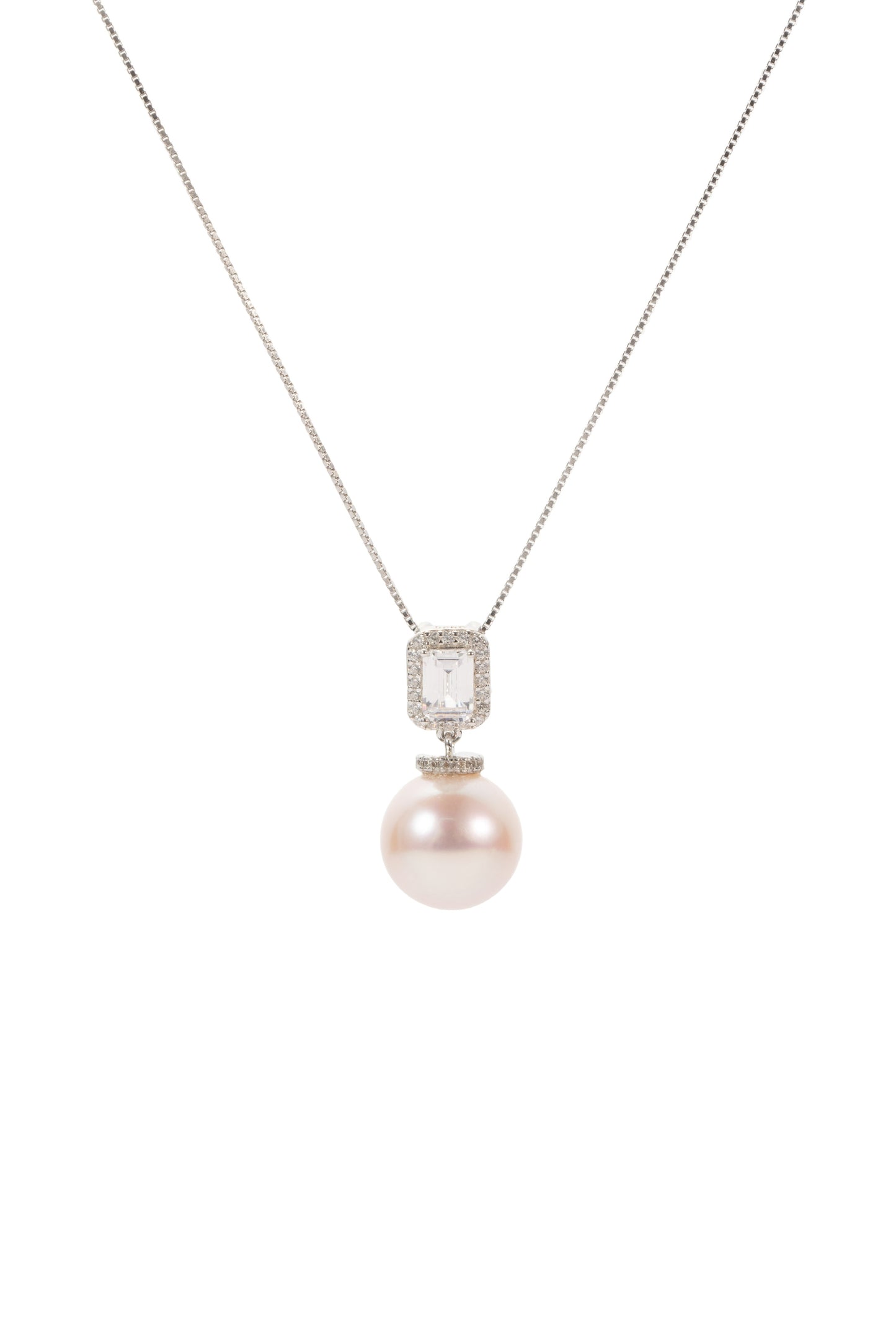 S925 conjunto collar estilo cubo en plata, con 3 perlas blancas de agua dulce de 11 mm incrustadas