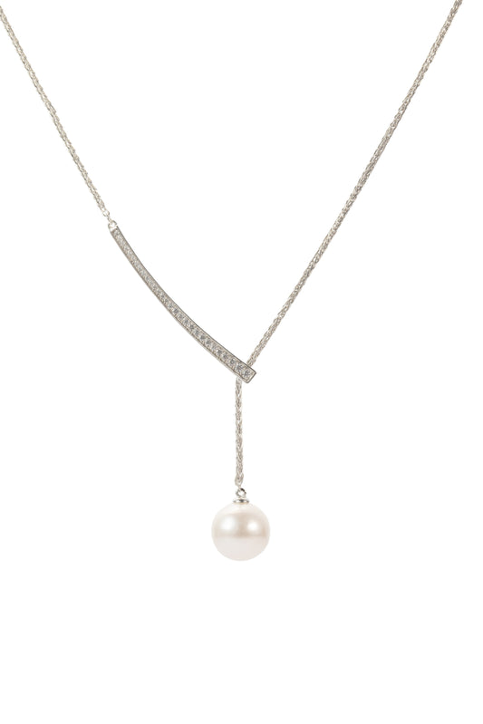 S925 collar estilo Y en plata, con perla blanca de agua dulce de 10.5 mm incrustada