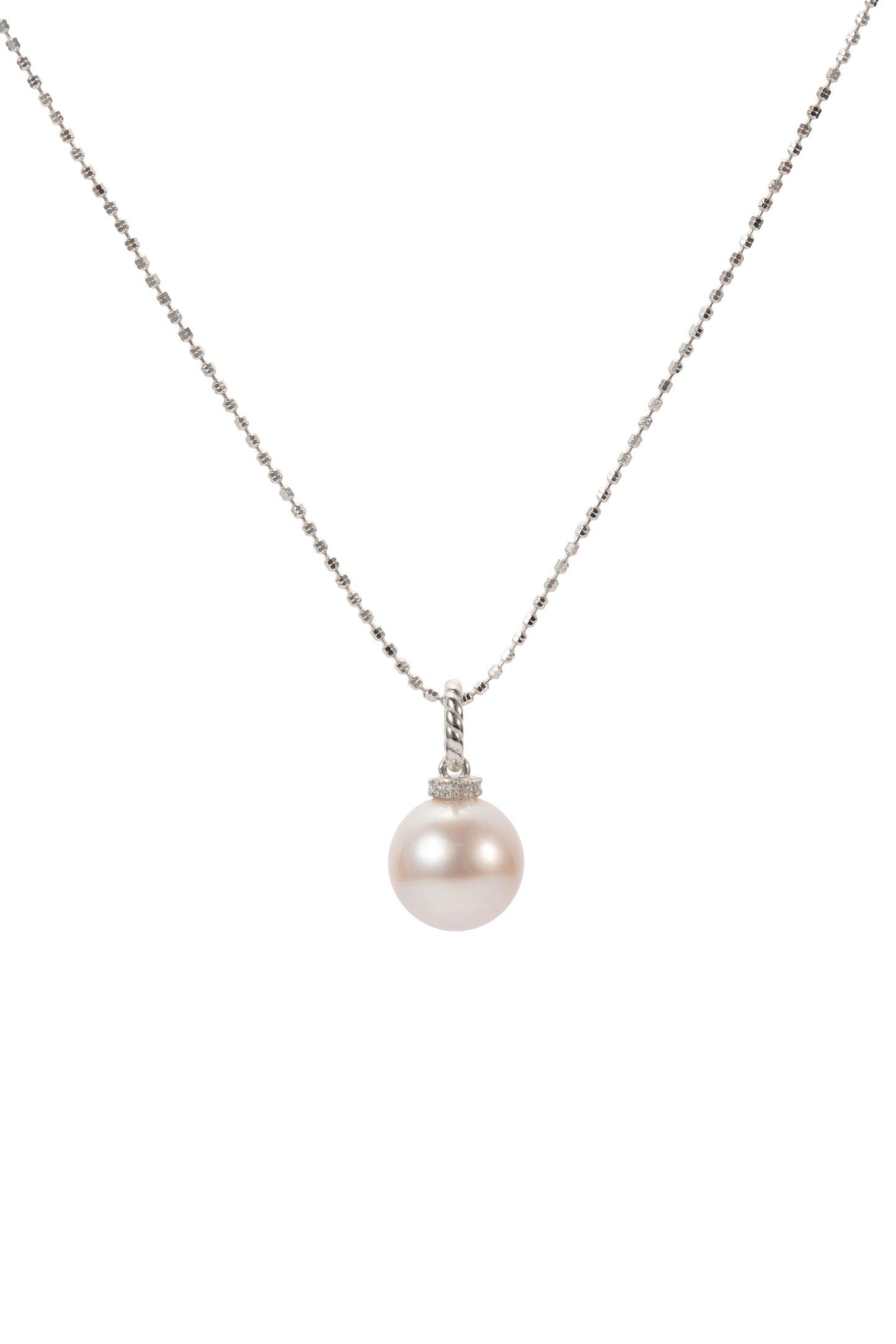 S925 collar estilo trenzado en plata, con perla blanca de agua dulce de 11.5 mm incrustada