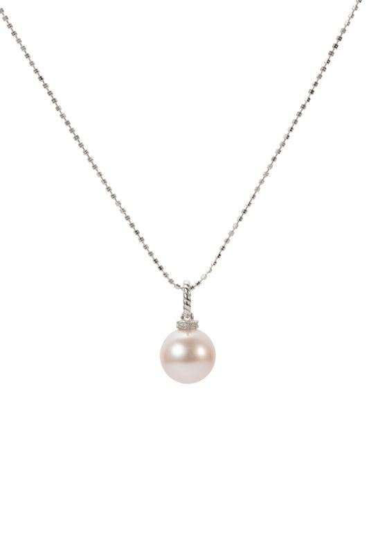 S925 collar estilo trenzado en plata, con perla blanca de agua dulce de 11.5 mm incrustada