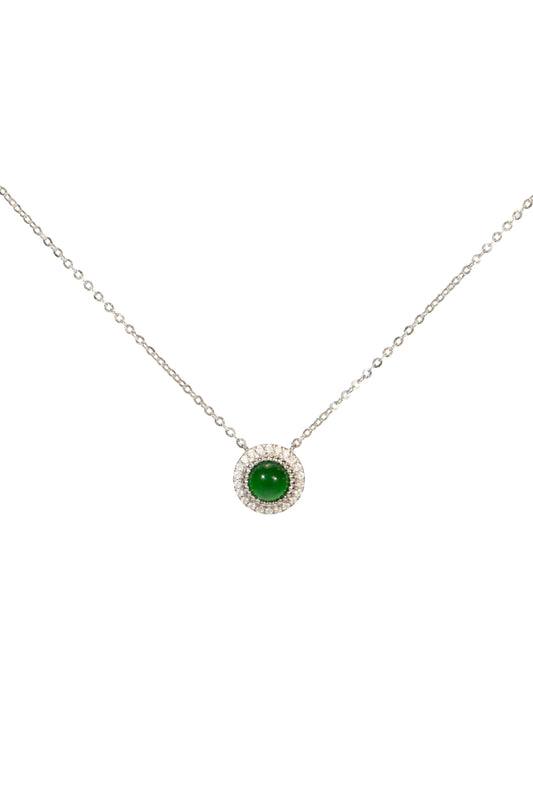 18K conjunto collar de turmalina en oro blanco, con 4 jades incrustados y 76 diamantes brillantes