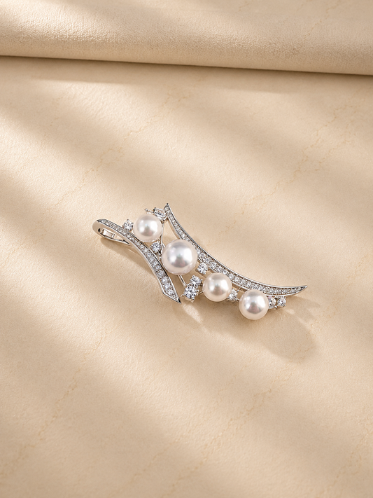 S925 broche convertible en plata, con 4 perlas blancas de agua dulce de 8.5 mm incrustadas