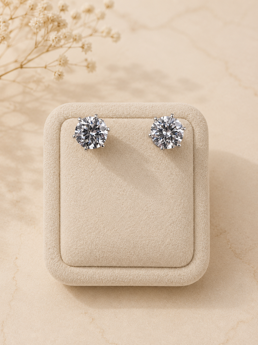 18K pendientes clásicos de diamante color oro blanco, con 2 diamantes cultivados de 1.5 quilates incrustados