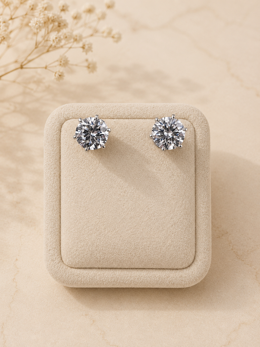 18K pendientes clásicos de diamante color oro blanco, con 2 diamantes cultivados de 1.5 quilates incrustados