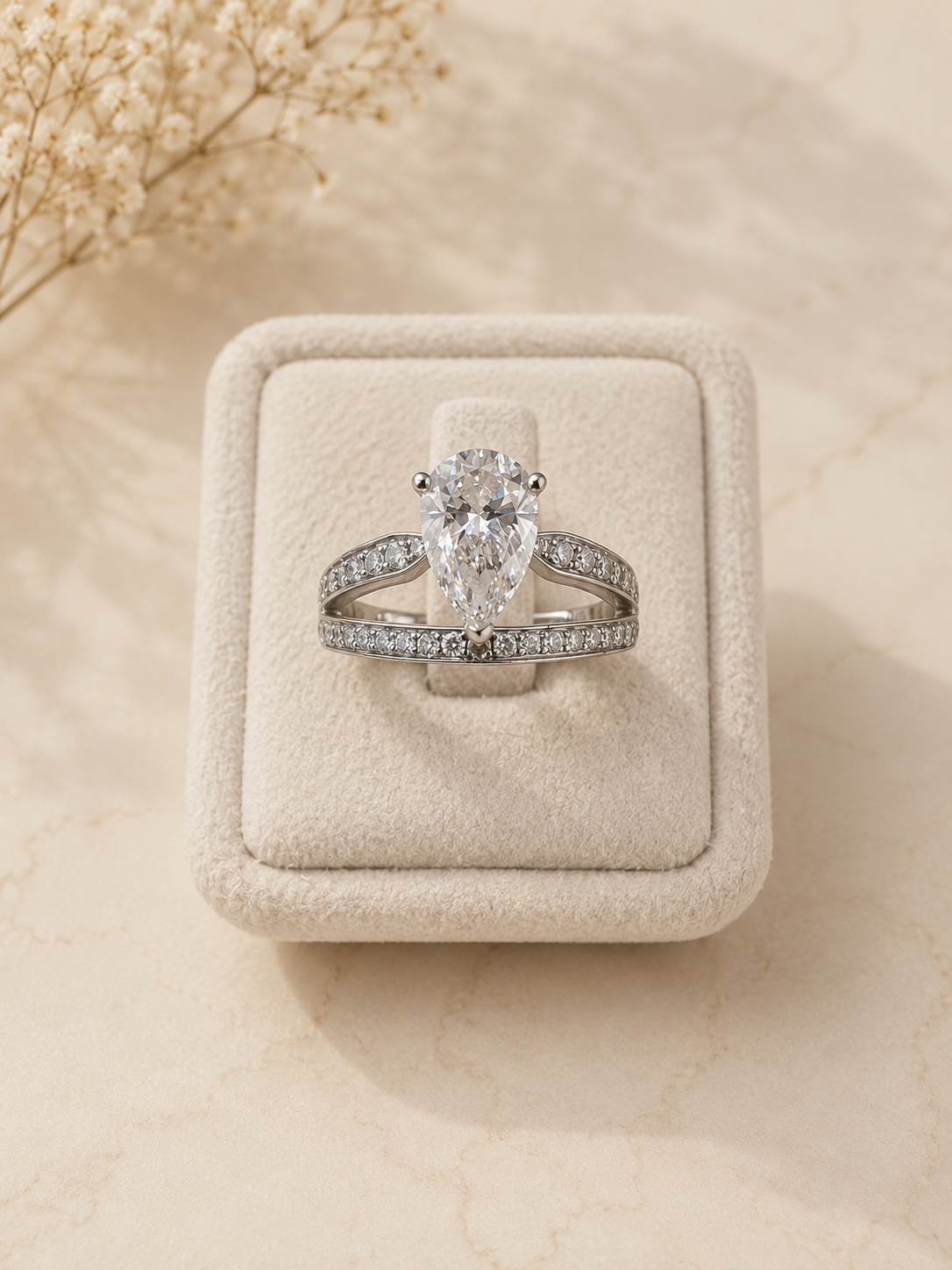18K anillo clásico de diamante color oro blanco, con 1 diamante cultivado de 1.675 quilates y 23 diamantes brillantes