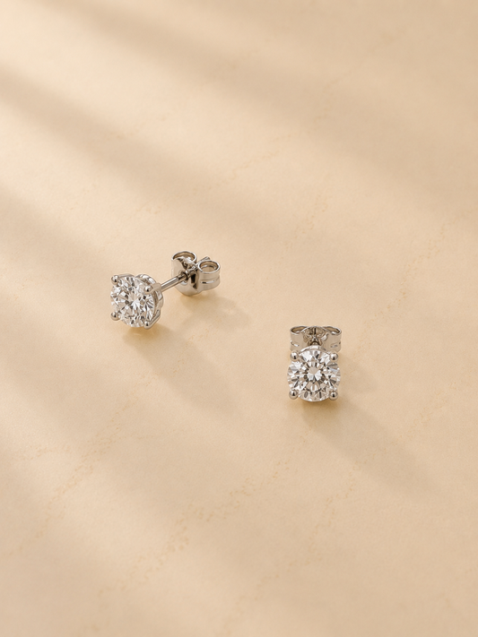 S925 pendientes de diamante tipo botón en plata, con 2 diamantes cultivados de 0.3 quilates incrustados