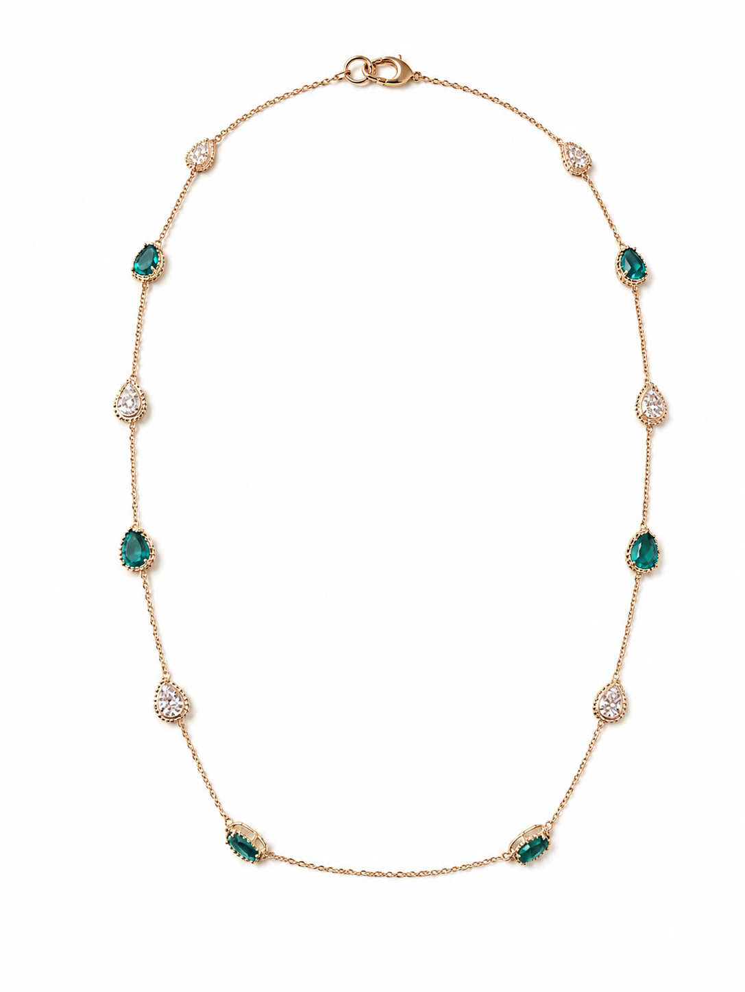 9K collar color oro amarillo, con 8 esmeraldas cultivadas y 64 diamantes cultivados