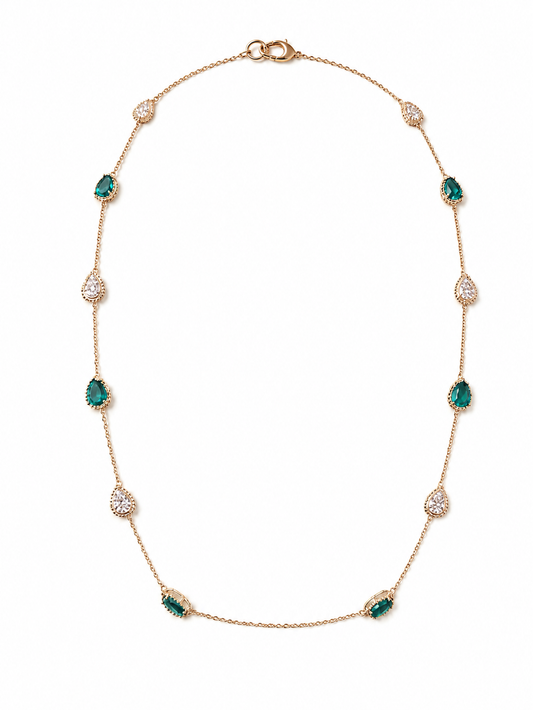 9K collar color oro amarillo, con 8 esmeraldas cultivadas y 64 diamantes cultivados